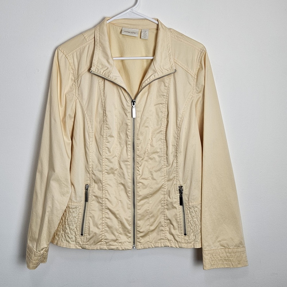 Chico's Jacket Size 2 US L Full Zip Lightweight‎ Casual Pockets Butter Yellow